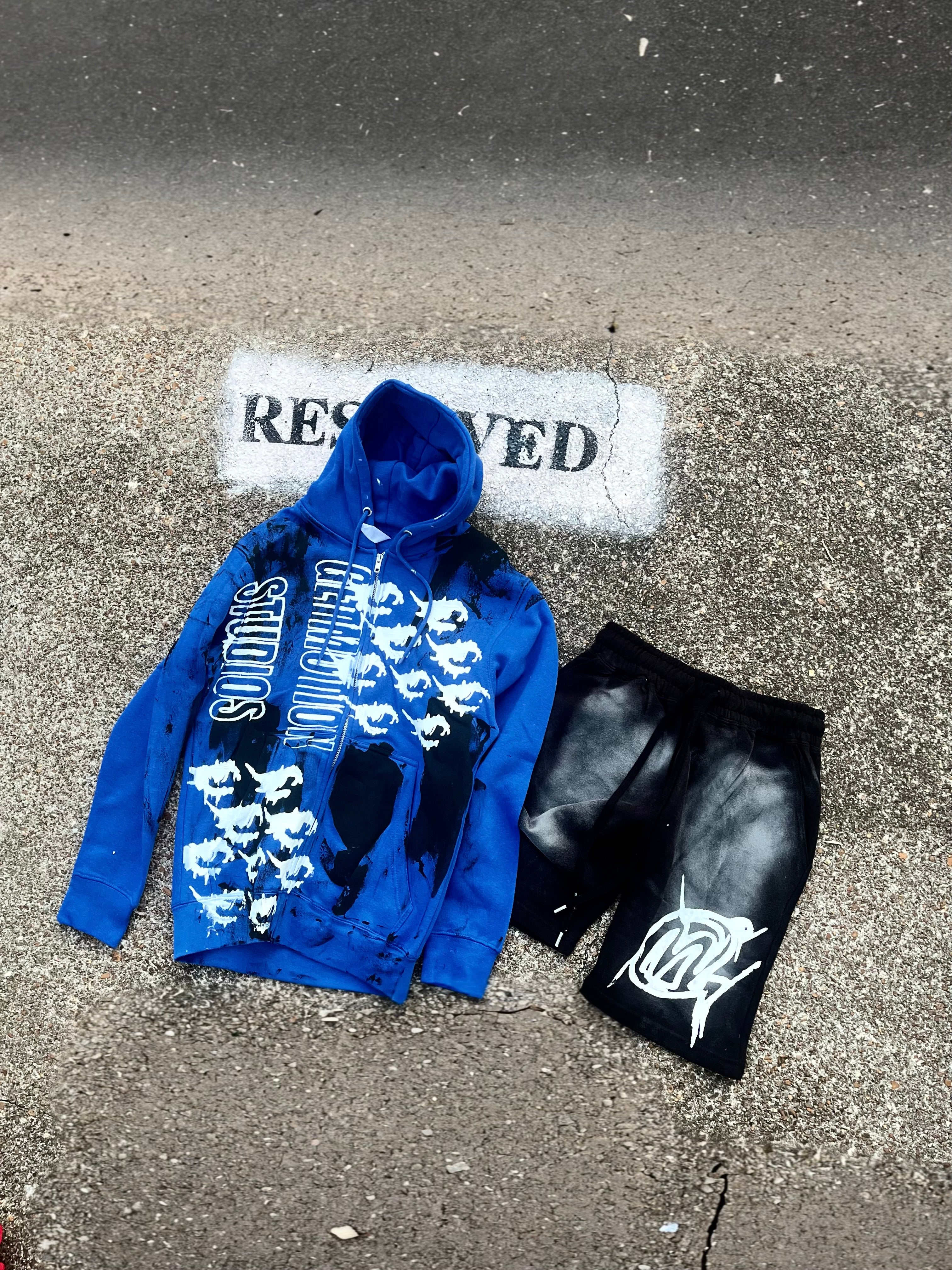 Blue and black zip up set